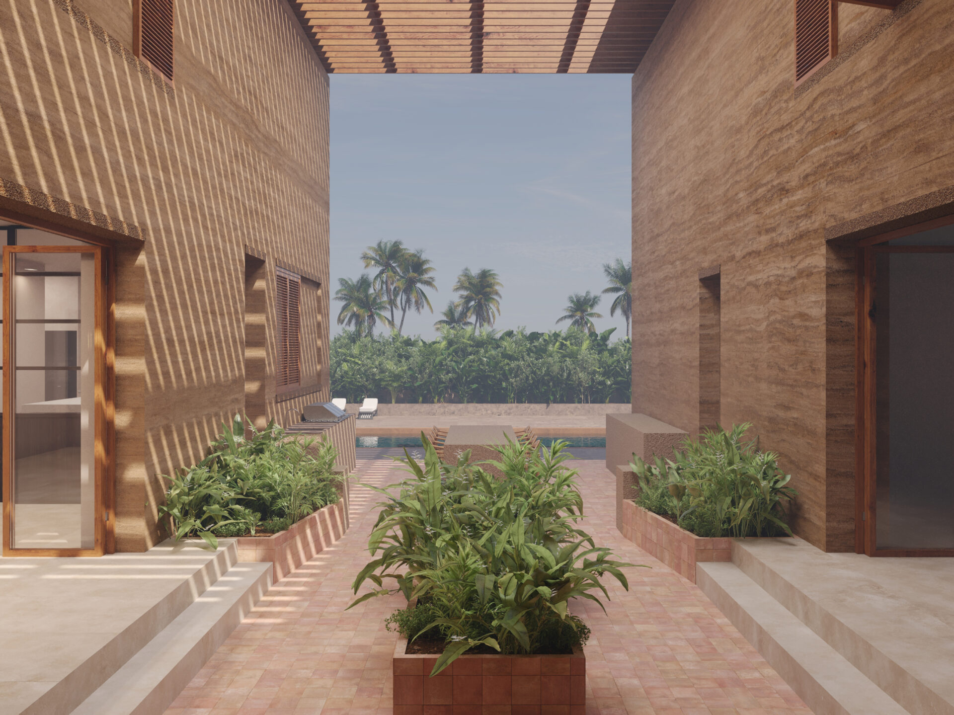 CENTRAL COURTYARD | At the heart of house the courtyard anchors the compound, an inward-facing oasis that brings light, greenery, and connection to daily life.