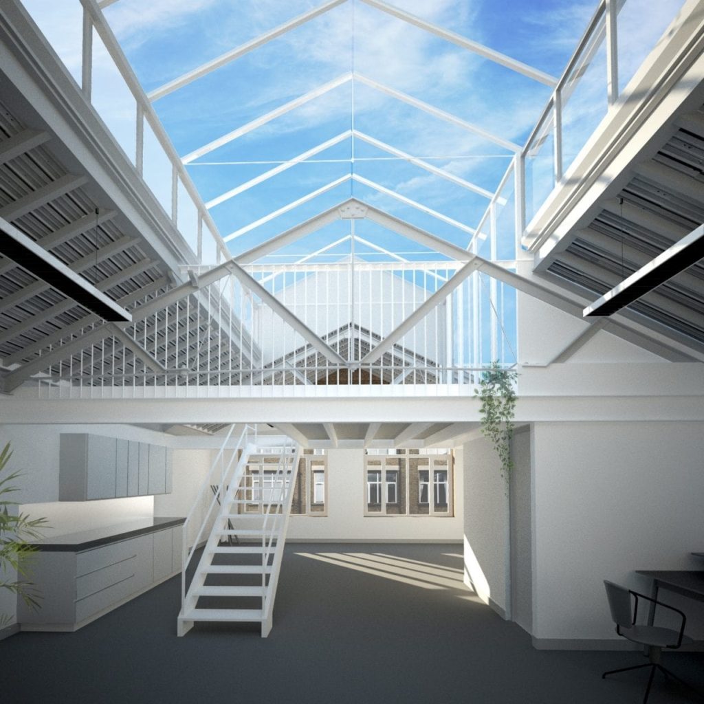 The mezzanine allows direct access to rooftop gardens.